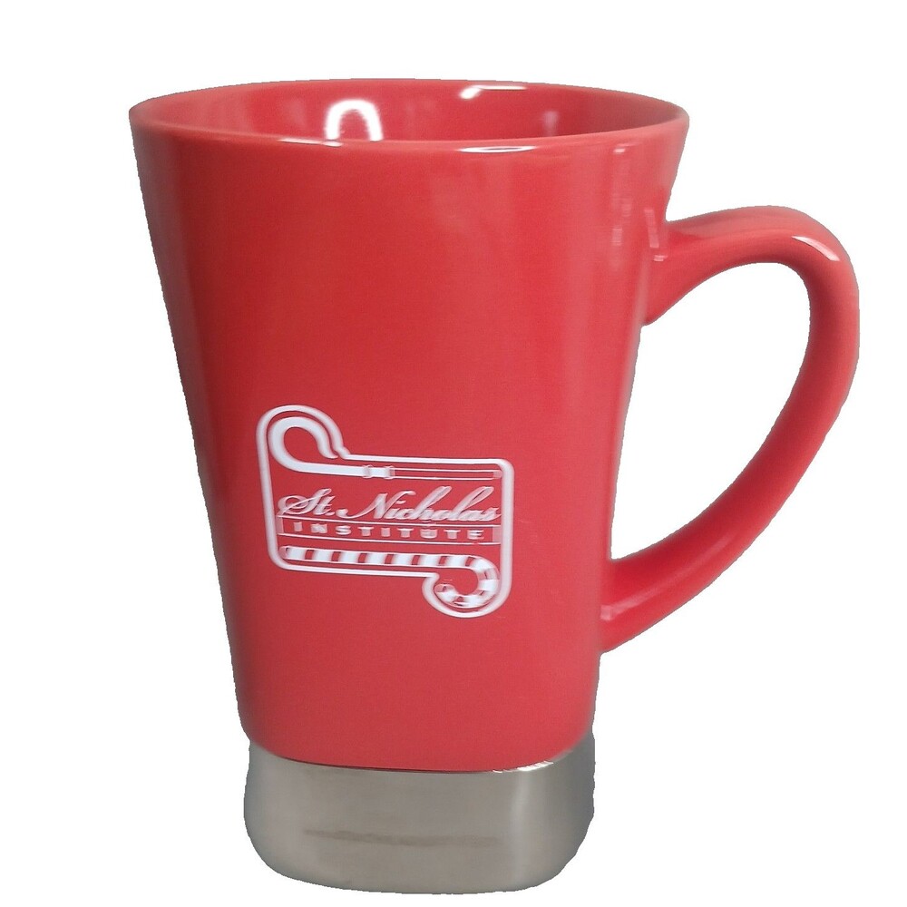 St Nicholas Institute Red Coffee Mug Stainless Steel Rubber Bottom Ceramic Xmas